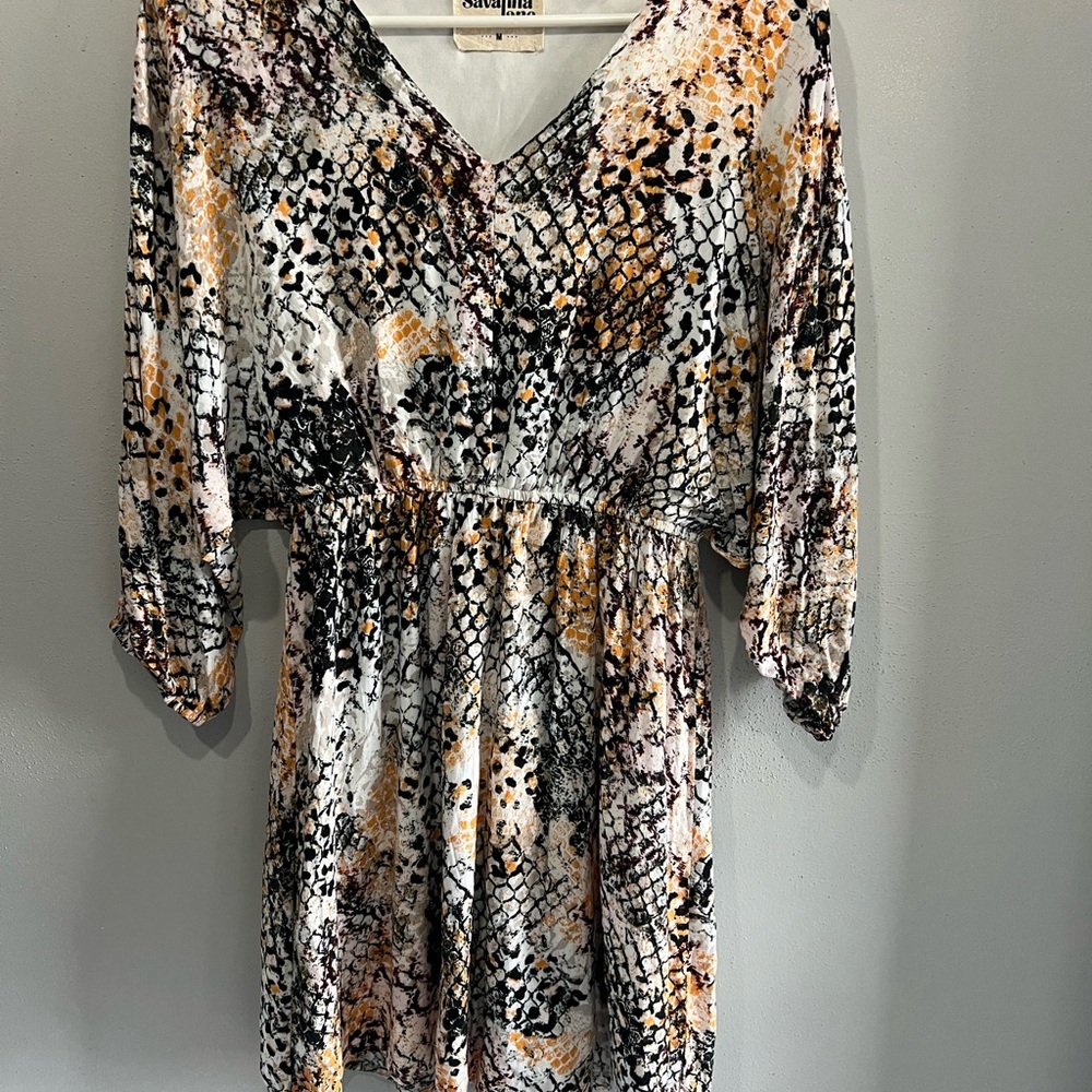 Savanna Jane Womens Dress Sz M Multicolor Snake Skin Print V-Neck
